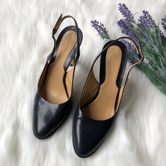 Faconnable Dark Navy Blue Slingback Sandal Pumps - Picture 4 of 6